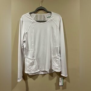 Grand Slam performance lace detail stretch athletic top. White, size large.  NWT